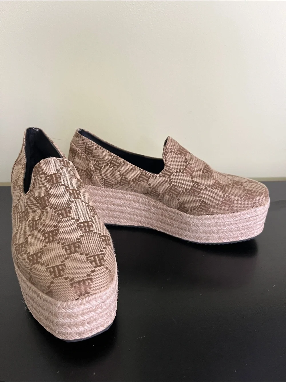 Unbranded Beige Patterned Platform Espadrille Slip-On Shoes